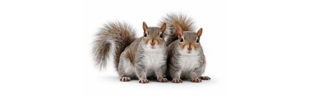 Two grey squirrels, grey squirrel control in Swindon for lofts, roof spaces and rural buildings across Wiltshire